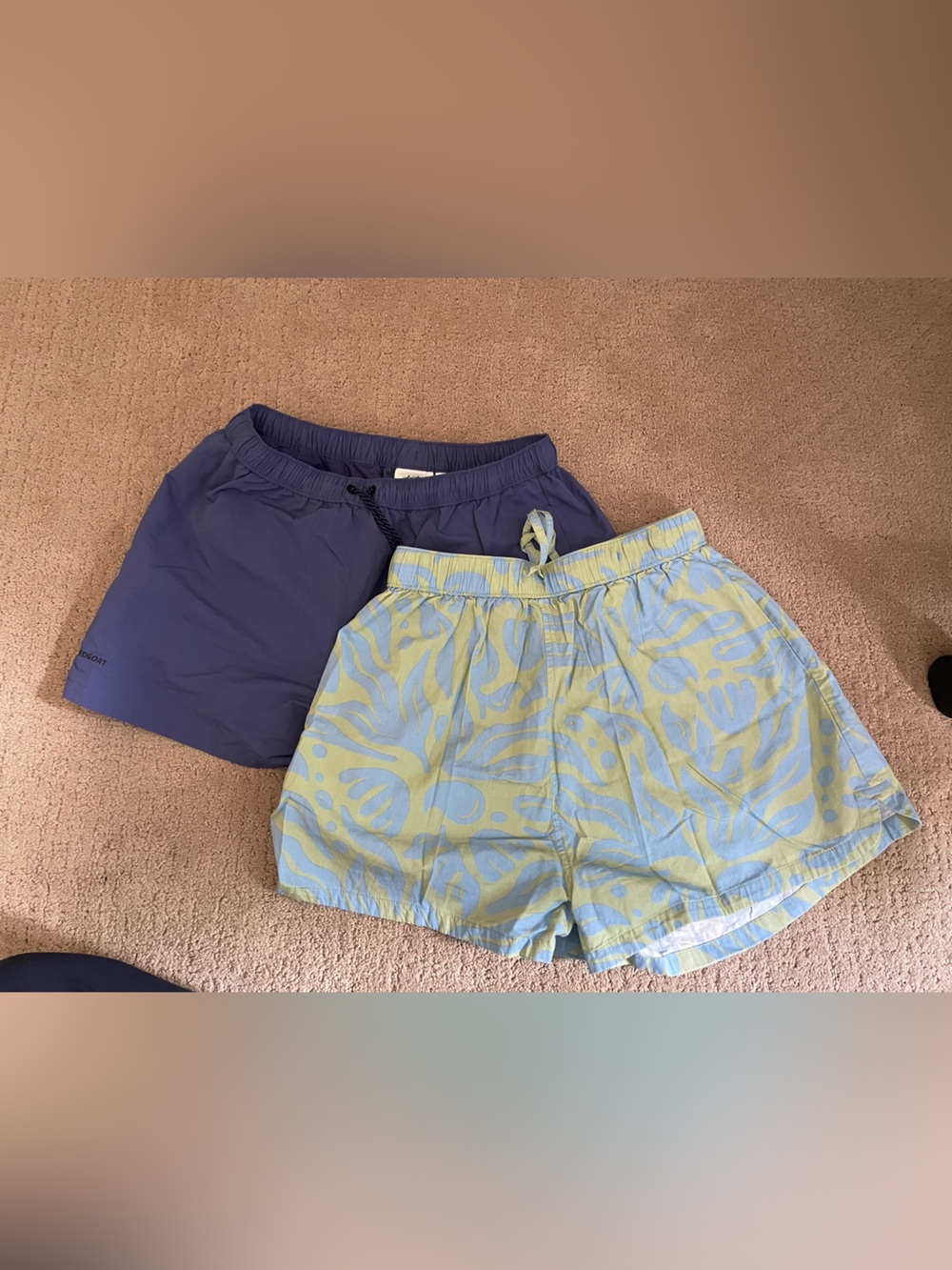 Two Bearded Goat Women's Shorts in purple and Light Blue-Yellow Print